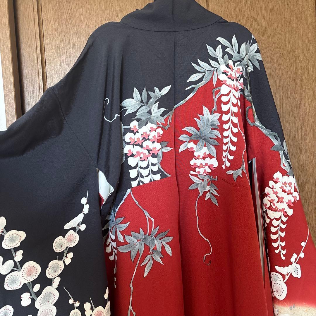 現在最安値　振袖 赤黒金牡丹【Lサイズ相当】古典