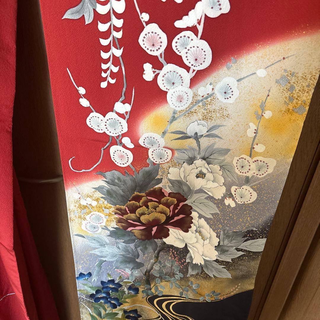 現在最安値　振袖 赤黒金牡丹【Lサイズ相当】古典