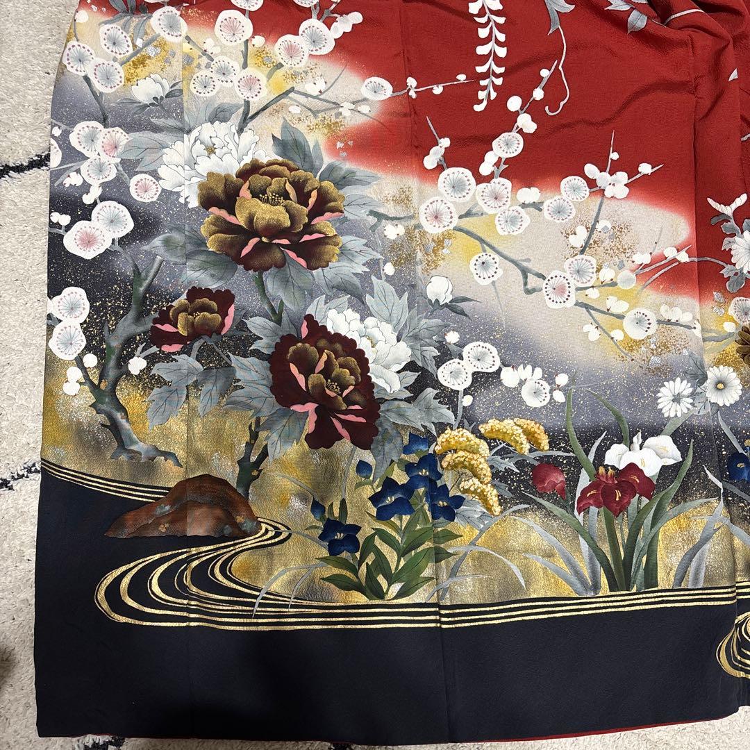 現在最安値　振袖 赤黒金牡丹【Lサイズ相当】古典