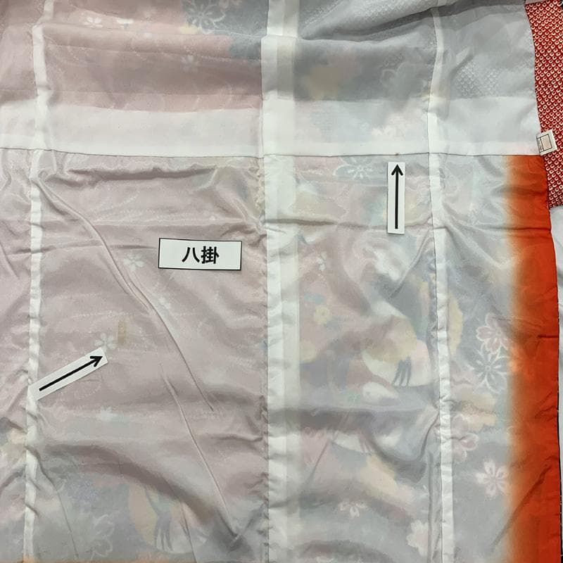 504ag67□七五三 七歳 女児 着物&袋帯 総絞り風 金彩 鴛鴦□状態良好