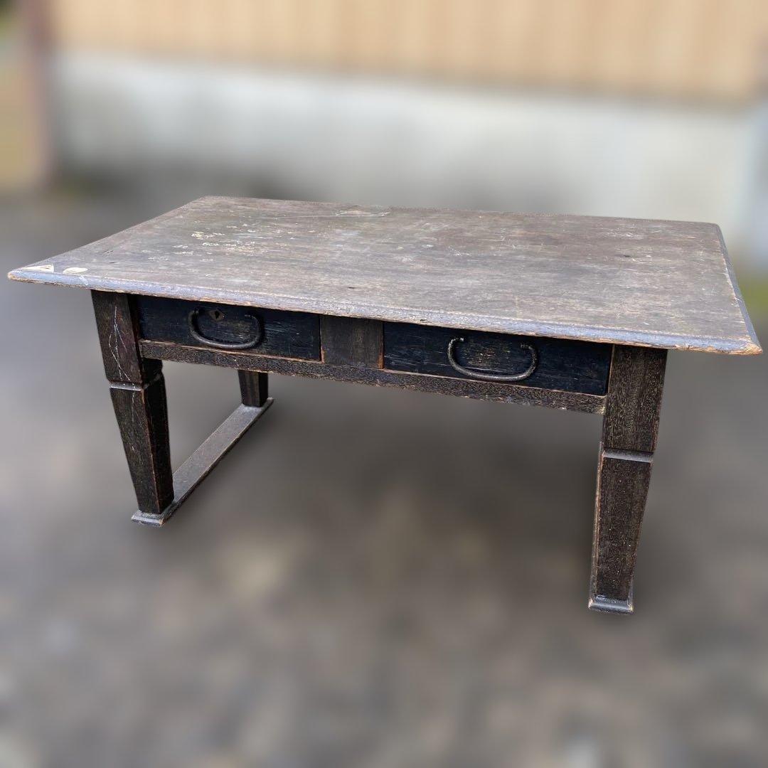 木製文机 引き出し付き ダークブラウン　昭和レトロ　古民具