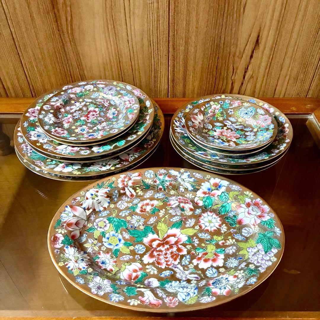 新品未使用　景徳鎮　金彩　絵付け　色絵金彩　ゴールド　食器　皿　12点セット