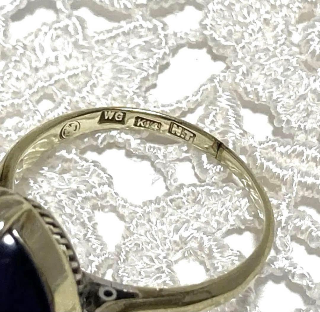 k14WG アメジストカボション リング 千本透かし レトロ