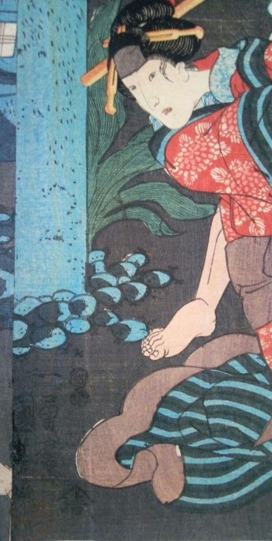 浮世絵、伊勢音頭恋寝刃(役者絵）二枚綴り二枚つながてます。歌川国芳画