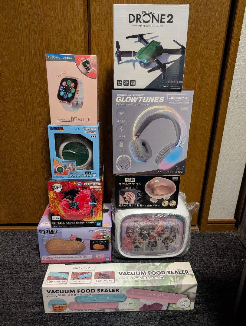 プライズ 9点 まとめ売り スマートウォッチ ヘッドホン ドローン ルームライト
