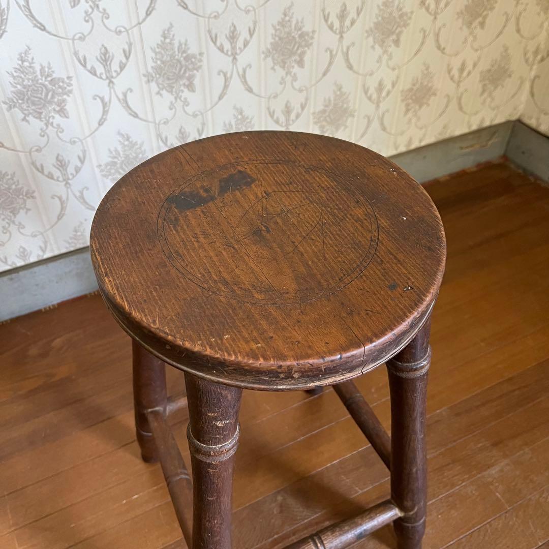【アンティーク】木製 スツール 丸椅子 花台 昭和レトロ 古道具 古民家 古家具