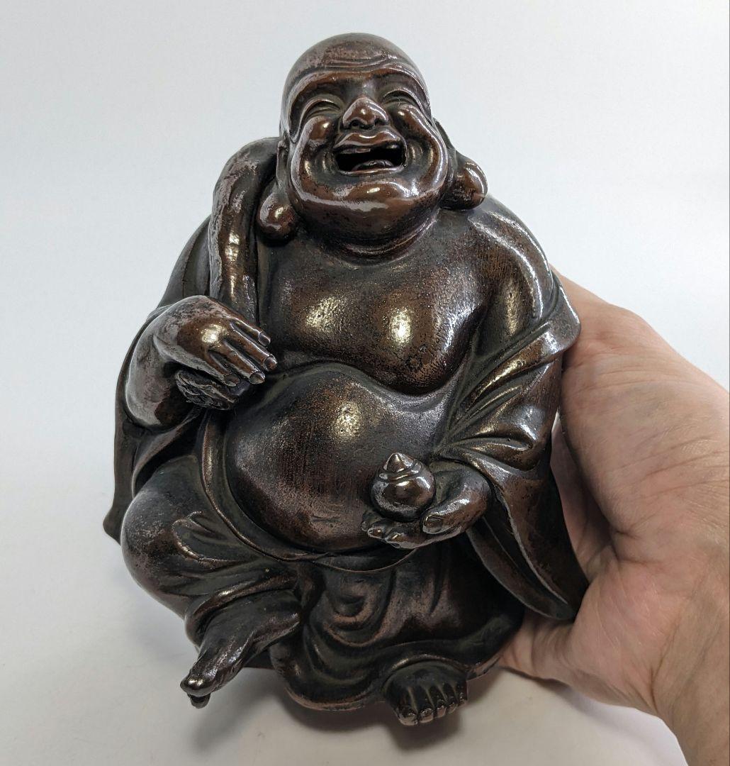 明治大正期 備前焼 布袋尊像 置物 布袋様 七福神 縁起物 踊り布袋 工芸品