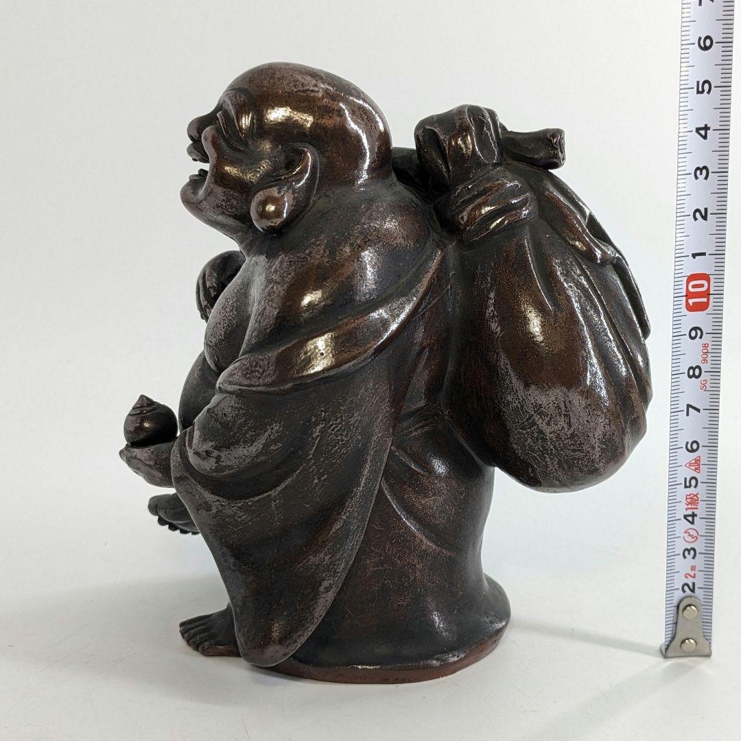 明治大正期 備前焼 布袋尊像 置物 布袋様 七福神 縁起物 踊り布袋 工芸品