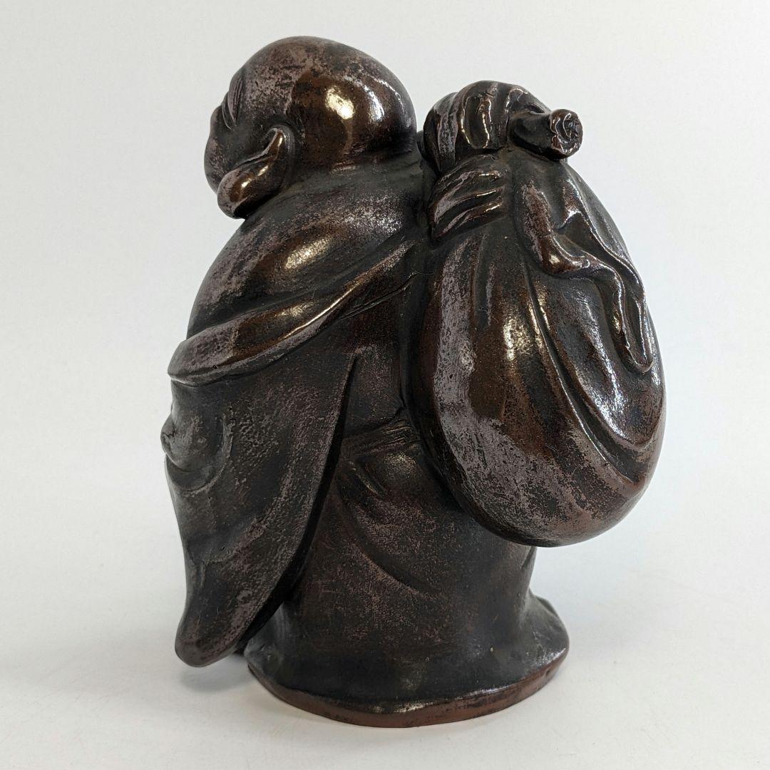 明治大正期 備前焼 布袋尊像 置物 布袋様 七福神 縁起物 踊り布袋 工芸品