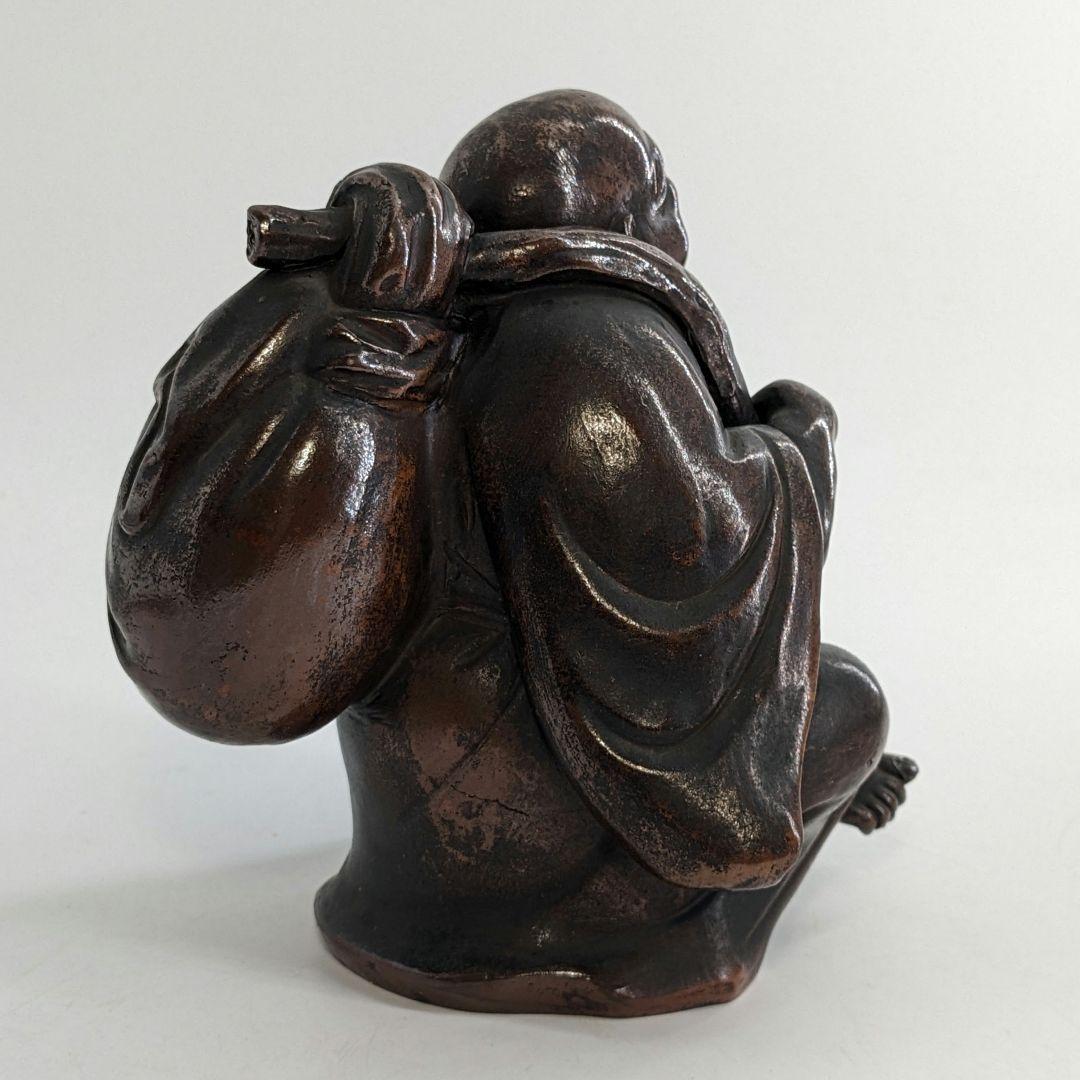 明治大正期 備前焼 布袋尊像 置物 布袋様 七福神 縁起物 踊り布袋 工芸品