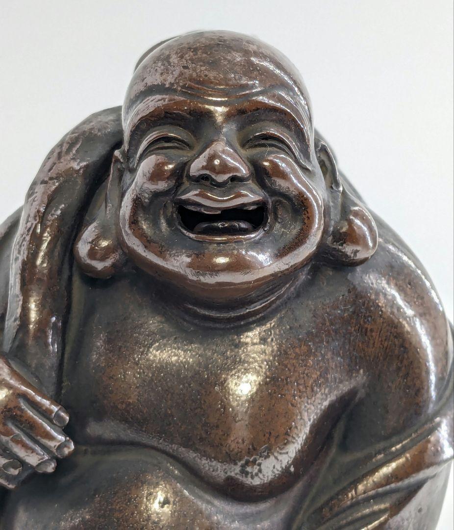 明治大正期 備前焼 布袋尊像 置物 布袋様 七福神 縁起物 踊り布袋 工芸品