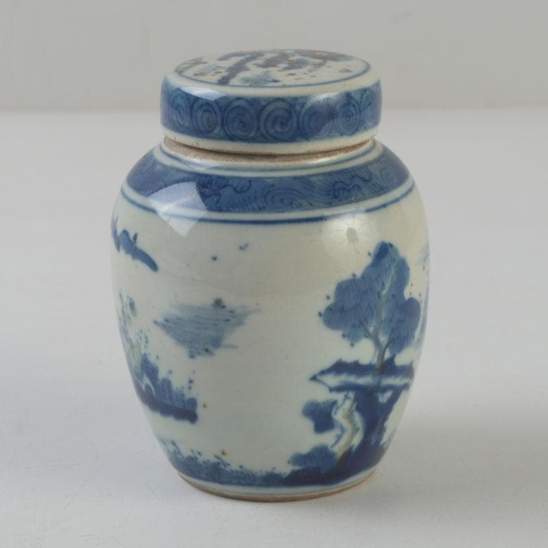 中国　青花　山水花鳥文　蓋壷　Z　8619