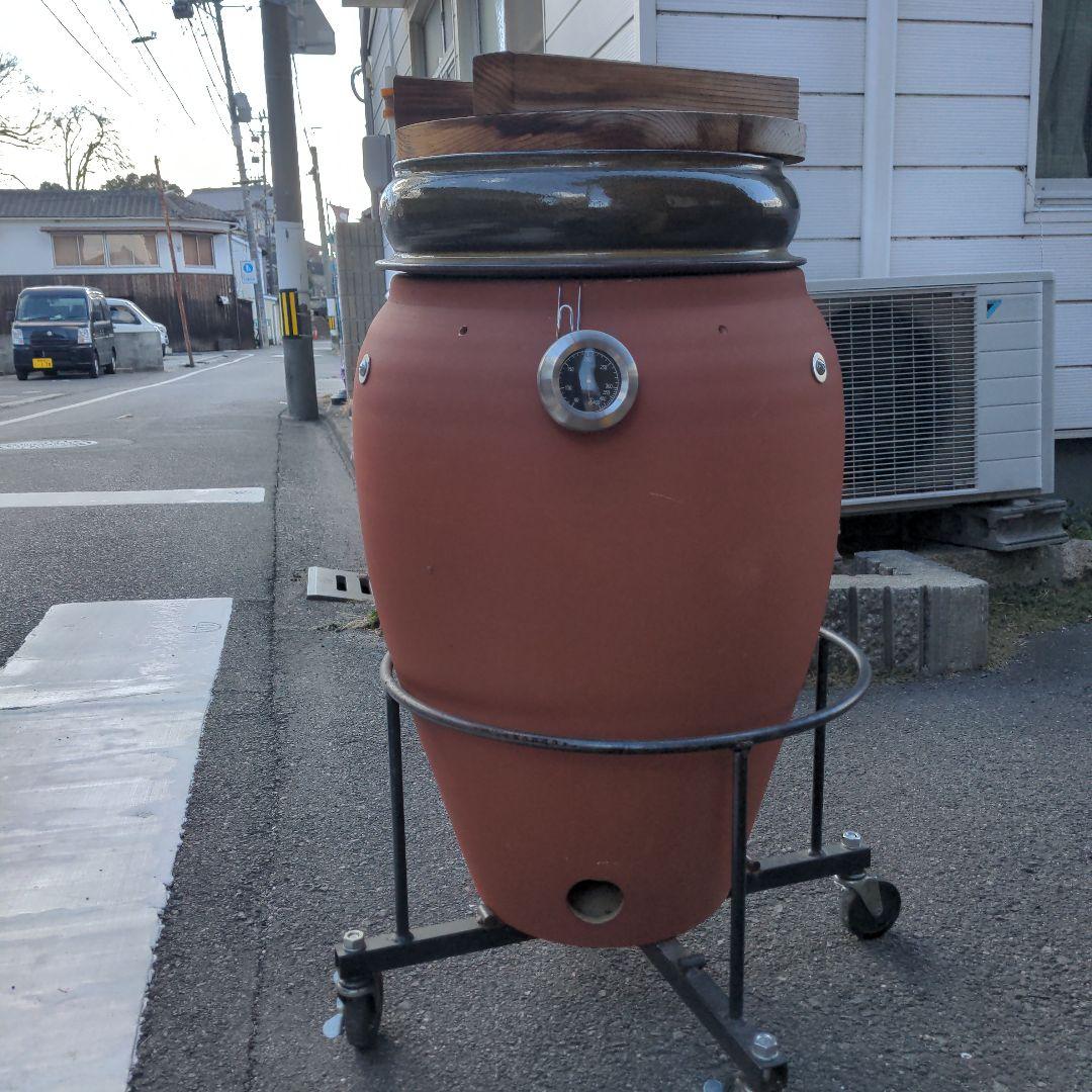 焼き芋　信楽焼つぼ焼き芋 (かご付き七輪付きキャスター込み・のぼり付き)