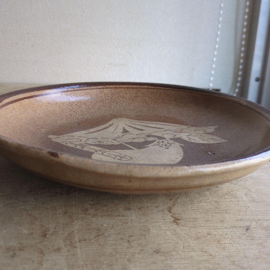 骨董 美濃焼 石皿 一富士二鷹三茄子 陶器 縁起柄 来福 飾り皿