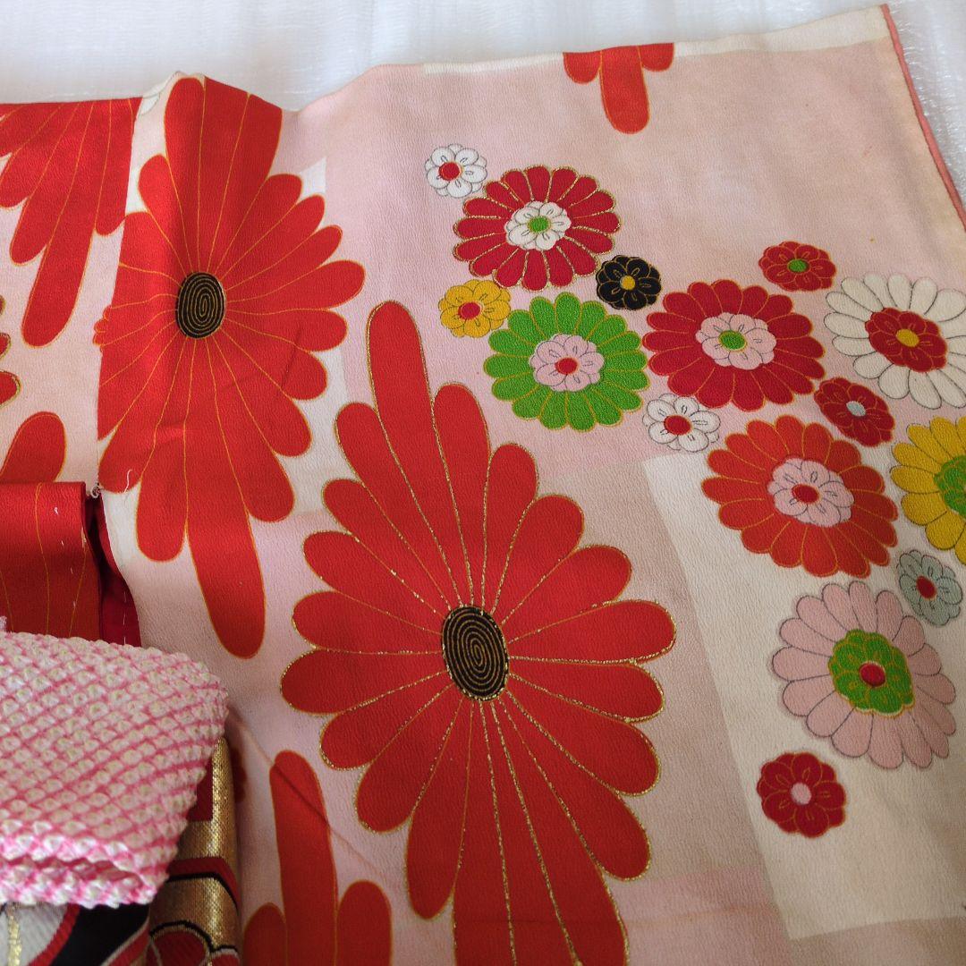 七五三７歳アンティーク着物と丸帯、帯揚げ帯締めしごき（長襦袢付き）