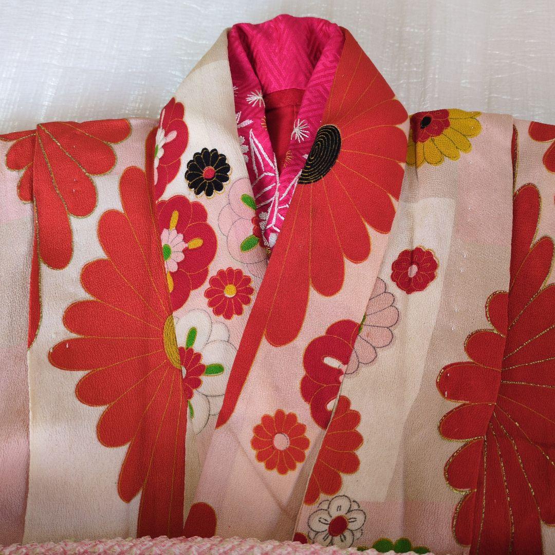 七五三７歳アンティーク着物と丸帯、帯揚げ帯締めしごき（長襦袢付き）