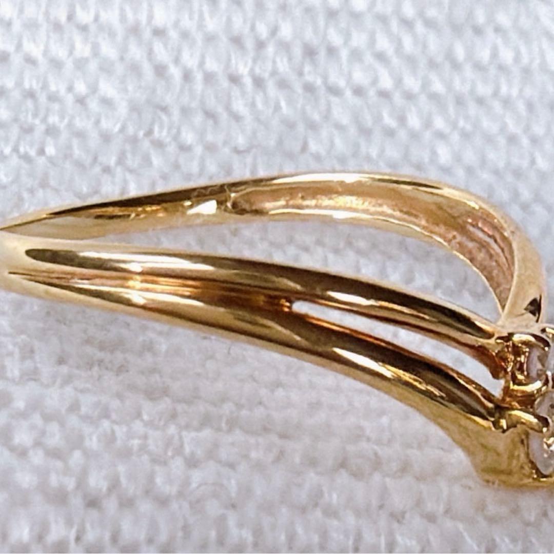 【1541】 K18 天然ダイヤモンド 2連 透かし V字 11.5〜12号