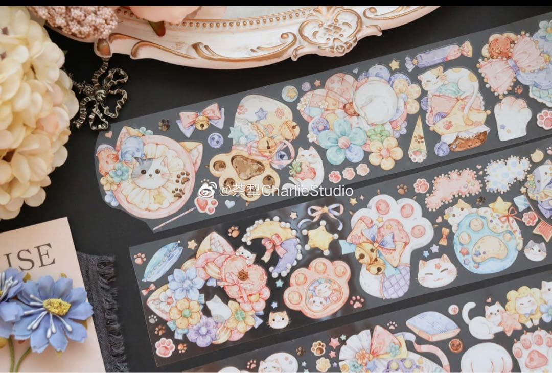 M1140.茶犁 猫咪抱枕 マスキングテープ 水晶PET