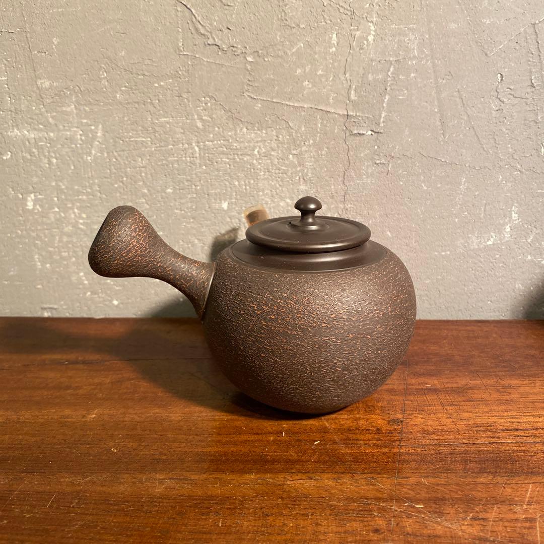 常滑焼 都築青峰作 茶注 黒泥急須 共箱 焼き締め 作家物 在銘 骨董品