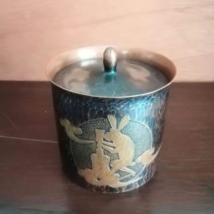 逸品　玉川堂　鎚起銅器　兎図紋　蓋物　小物入れ　煙草入れ　和骨董　アンティーク