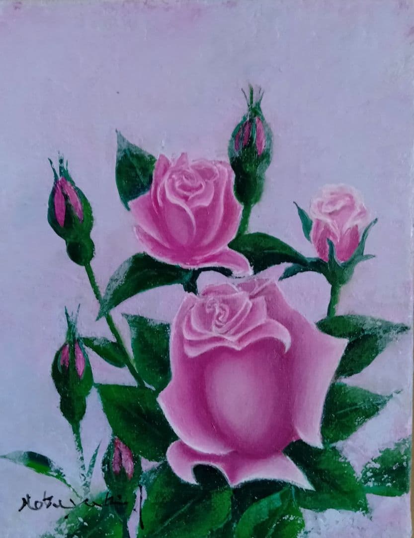 油絵　薔薇（藤娘）F0 洋画家・池畠 史幸 真筆画