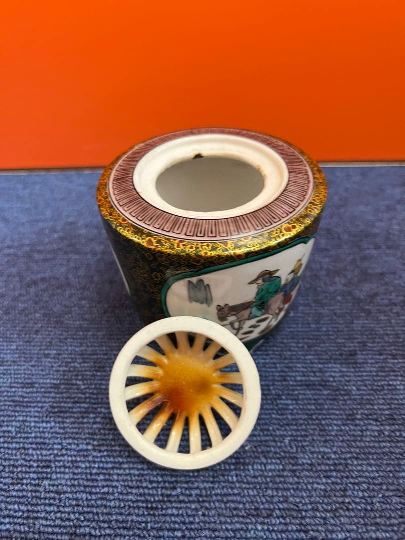 1213 九谷焼　花鳥風景文　香炉　古九谷　時代物