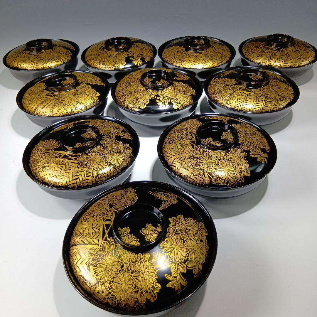 最終値下げ時代物　輪島塗沈金蒔絵　菓子碗　雑煮碗　　10客