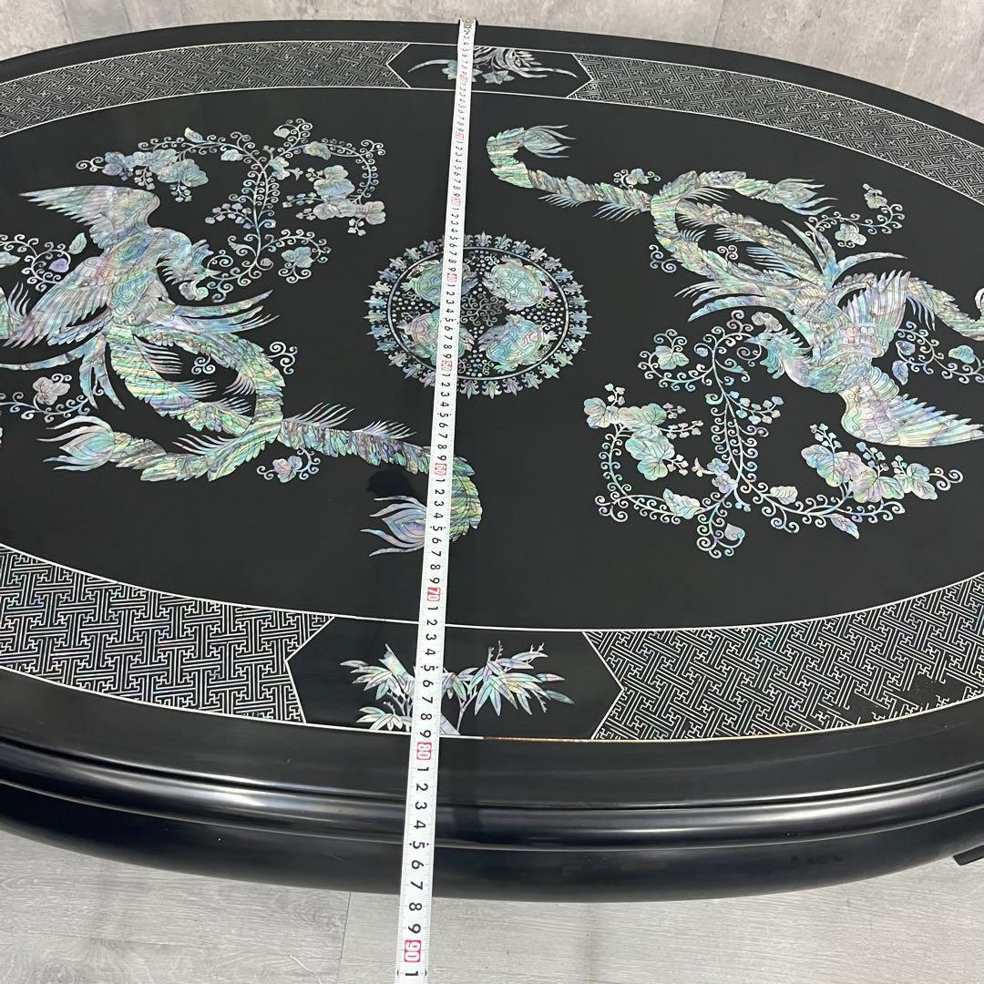 こうね　螺鈿細工 ガラス天板付き 座卓 テーブル 鳳凰 黒漆