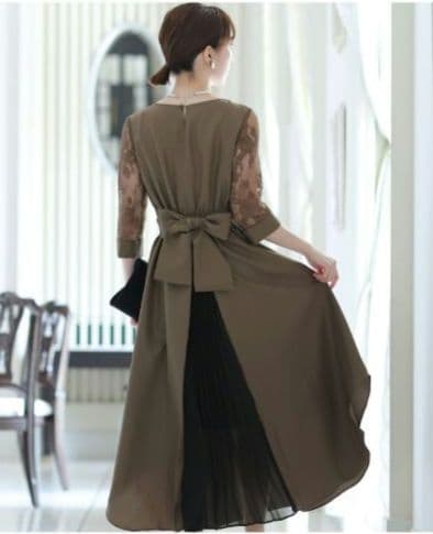 【極美品】pour vous　バックプリーツ＆レース ロングワンピース