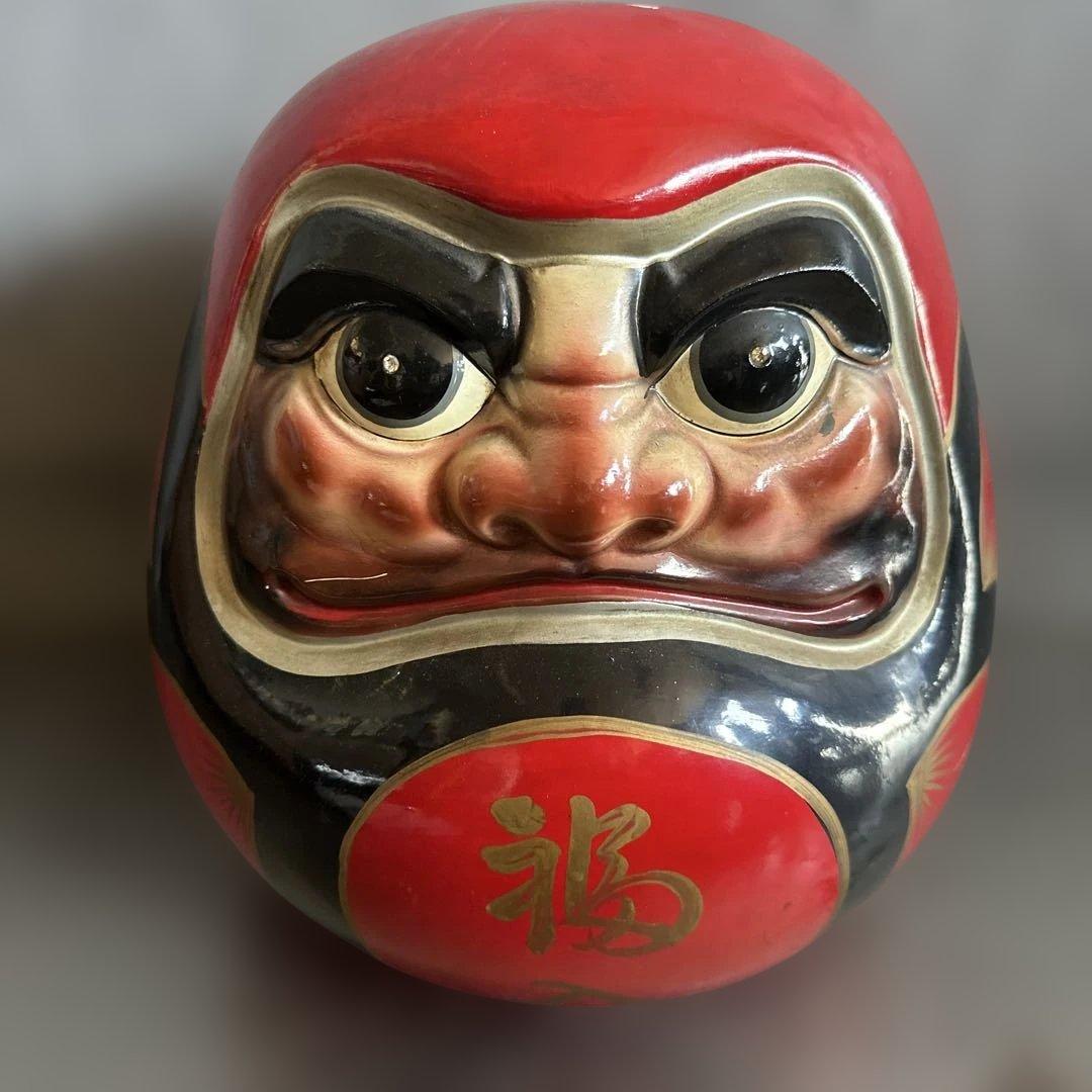 ヴィンテージ希少品‼️陶器ダルマ貯金箱　赤色の達磨 置物
