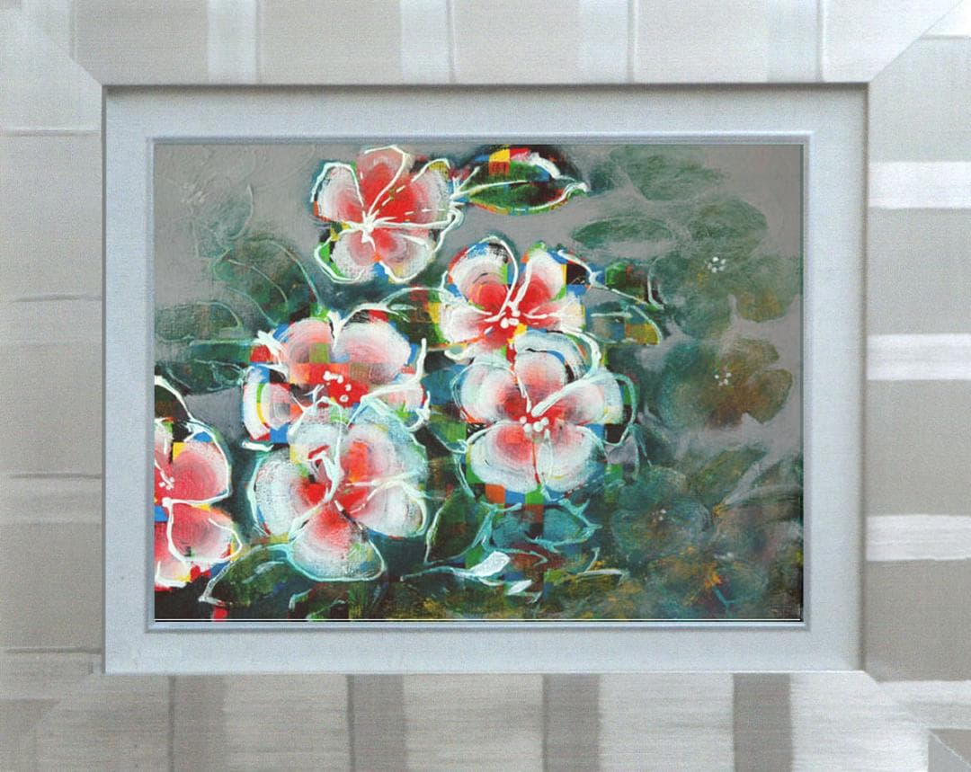 油絵 菅家令子 絵 絵画 インテリア 額付(銀) F4-091216 花