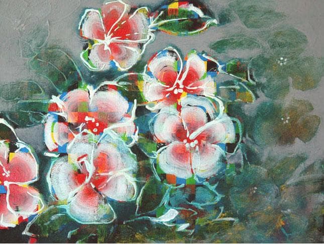油絵 菅家令子 絵 絵画 インテリア 額付(銀) F4-091216 花