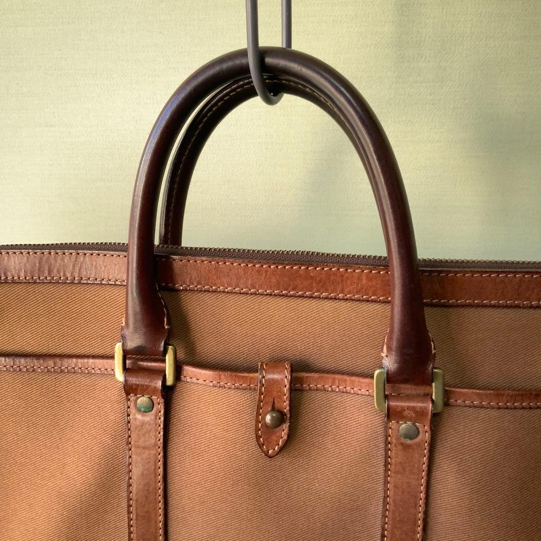 BEAMS FビームスFオリジナル ブリーフケース ブラウン キャンバス×レザー