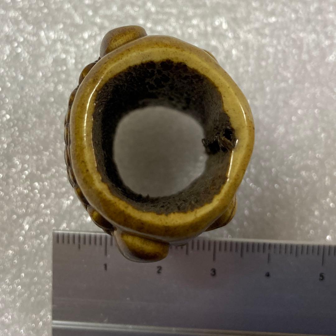 骨製　鬼面彫刻　置物　根付