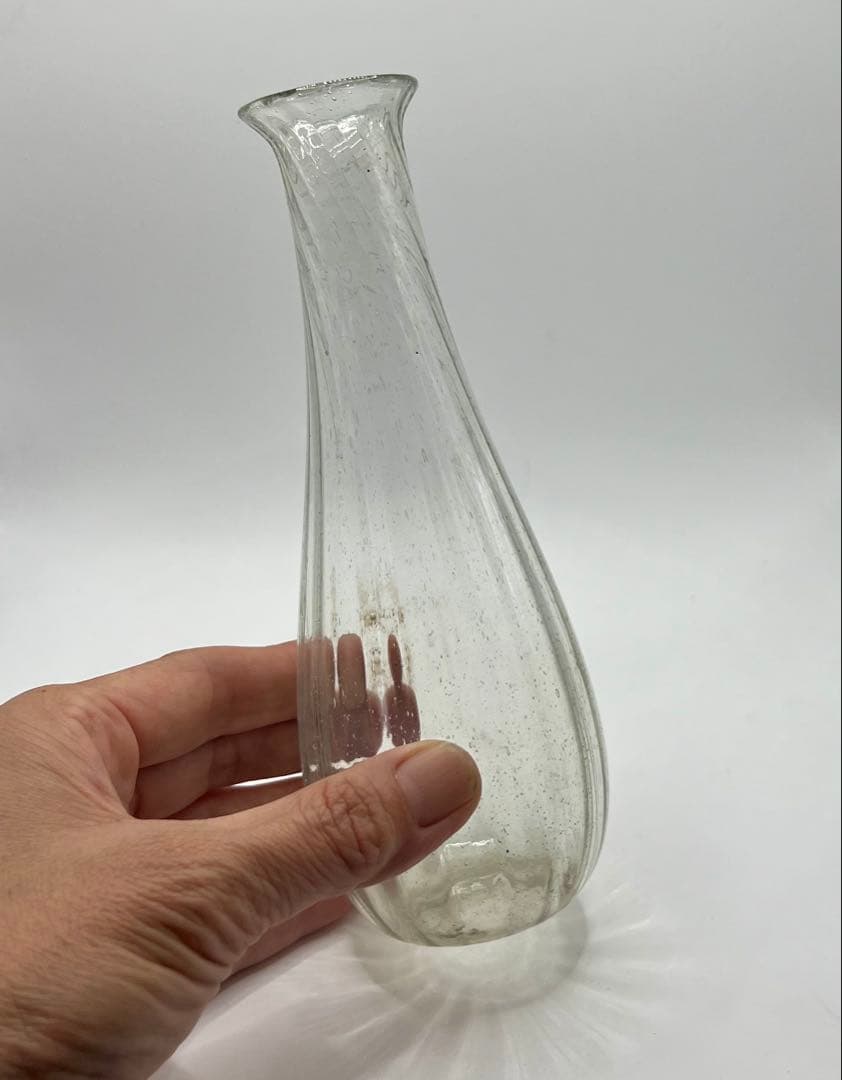 時代　捻りガラス　ウランガラス　徳利　一輪挿し　和ガラス　アンティーク　古道具