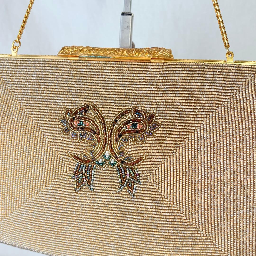 二重糸本刺繍ビーズバック 卒業 入学式 結婚式 パーティーバック 和装