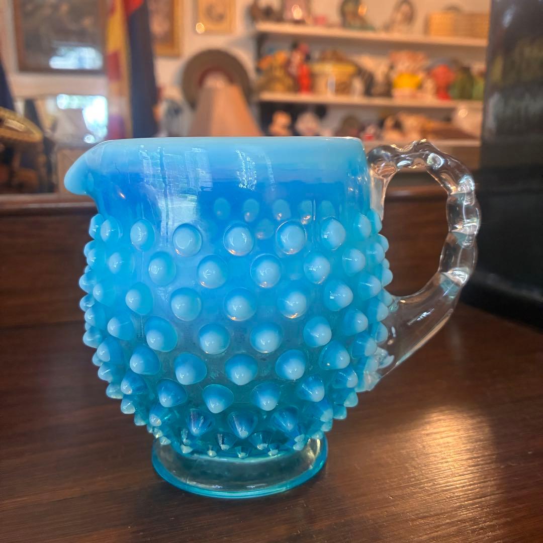 レア！50sアメリカアンティーク　オールドフェントン　ブルーオパールセント水差し