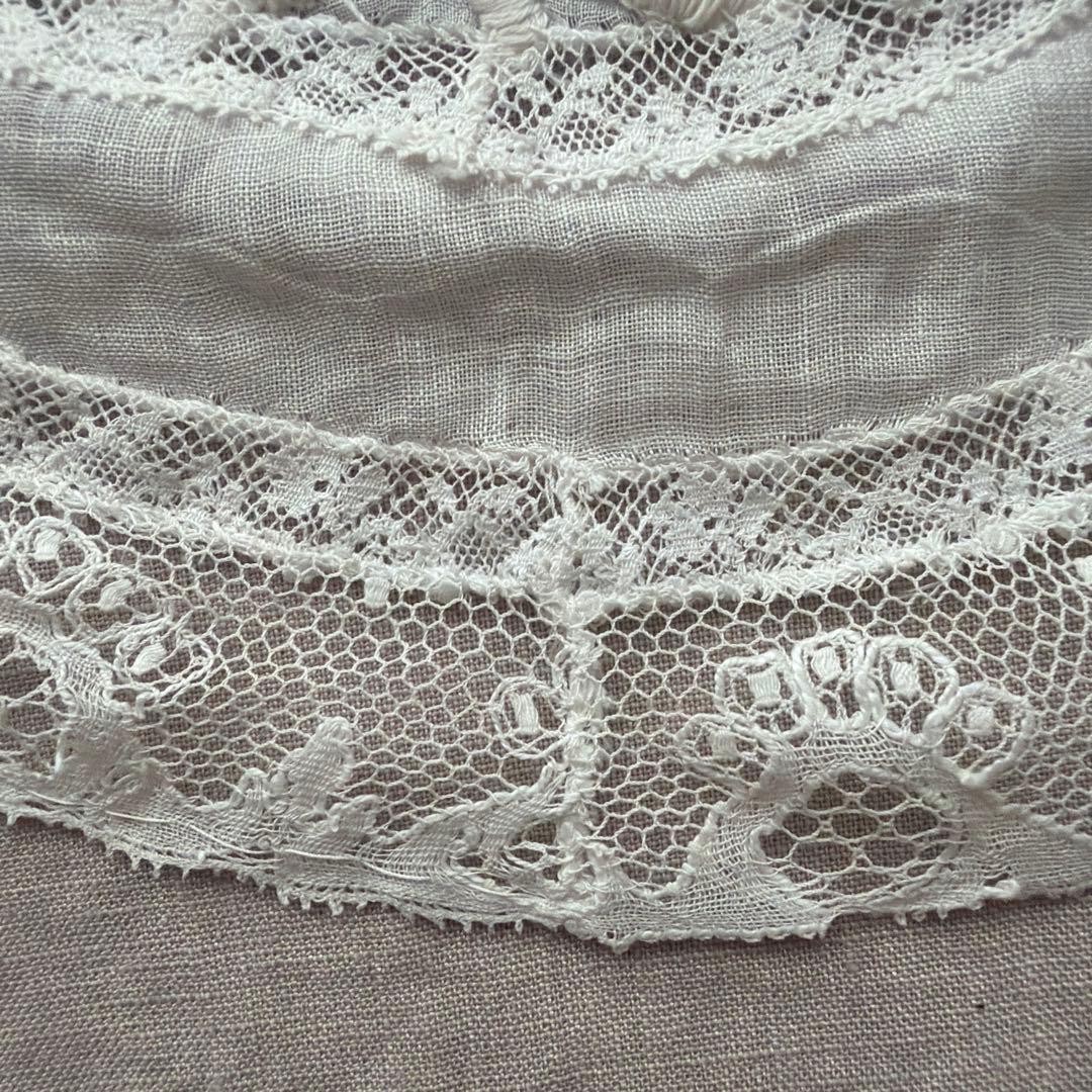 フランスアンティーク リネン手刺繍ドイリー ホワイトワーク／カットワークレース