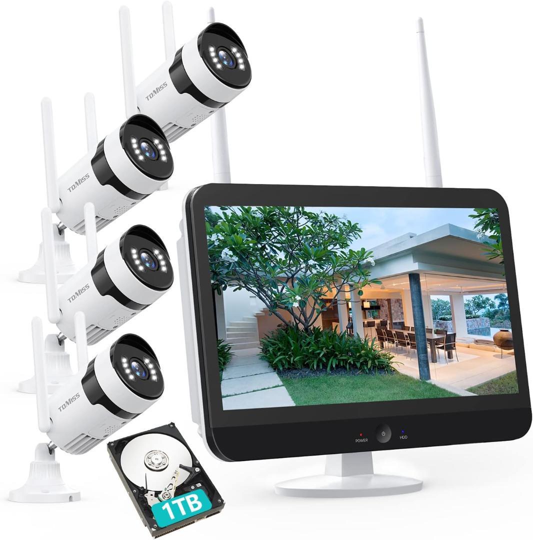 【開封・未使用】防犯カメラセット ワイヤレス モニター付き 300万画素