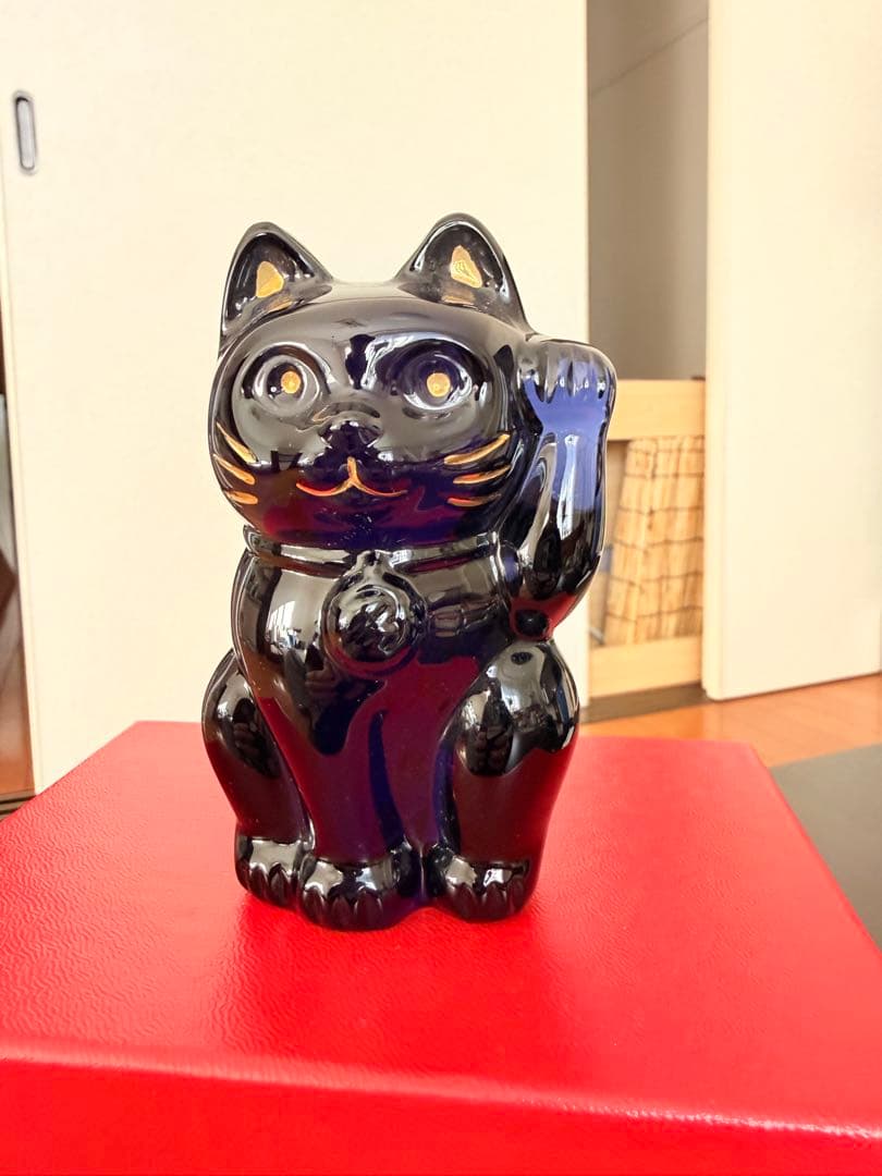 Baccarat 黒 ガラス 招き猫 約10cm