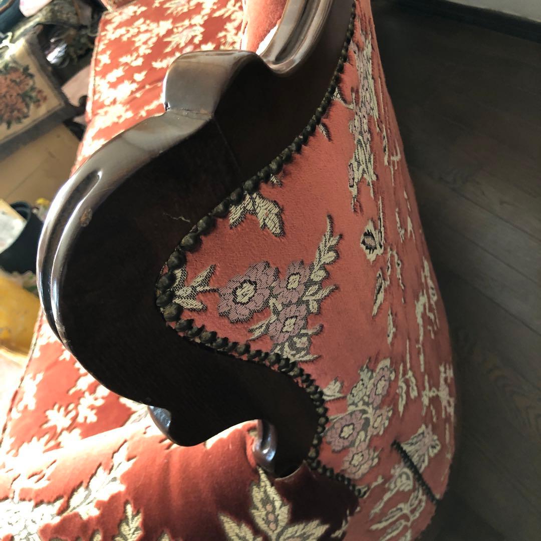 金華山 イタリア　ビクトリアンスタイル 3人掛けソファ 赤色 花柄