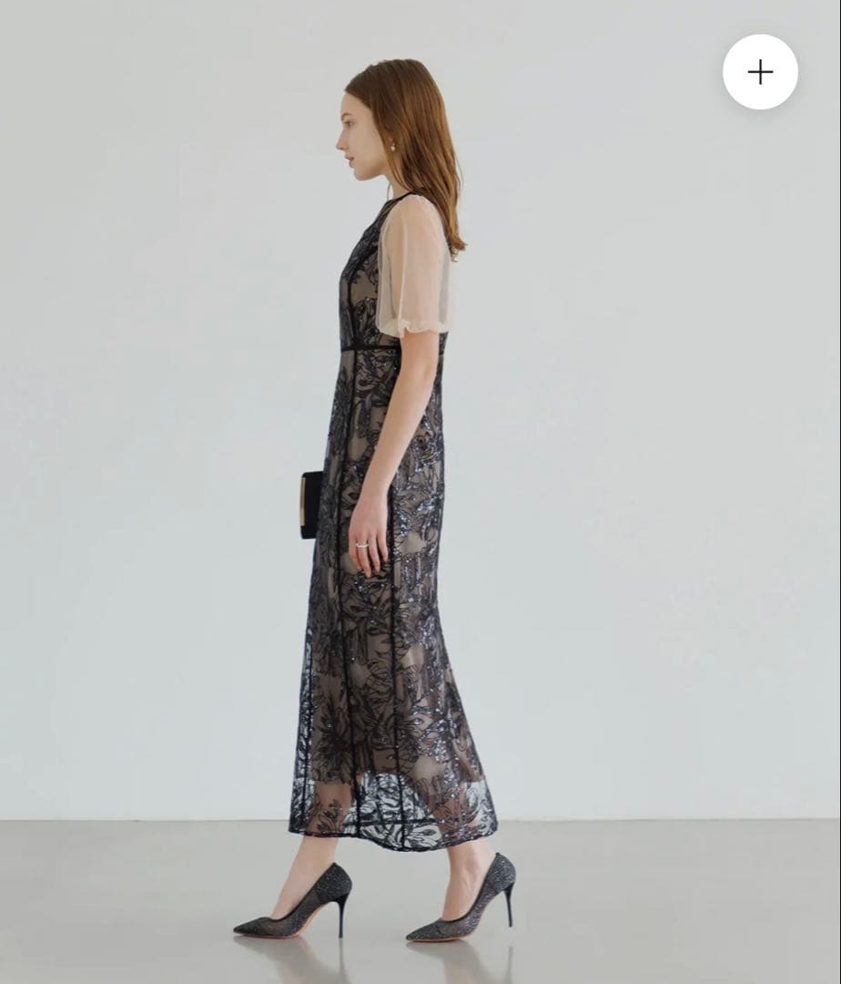 【LEJA】アシンメトリーシアーフラワードレスワンピース 結婚式 ドレス　S