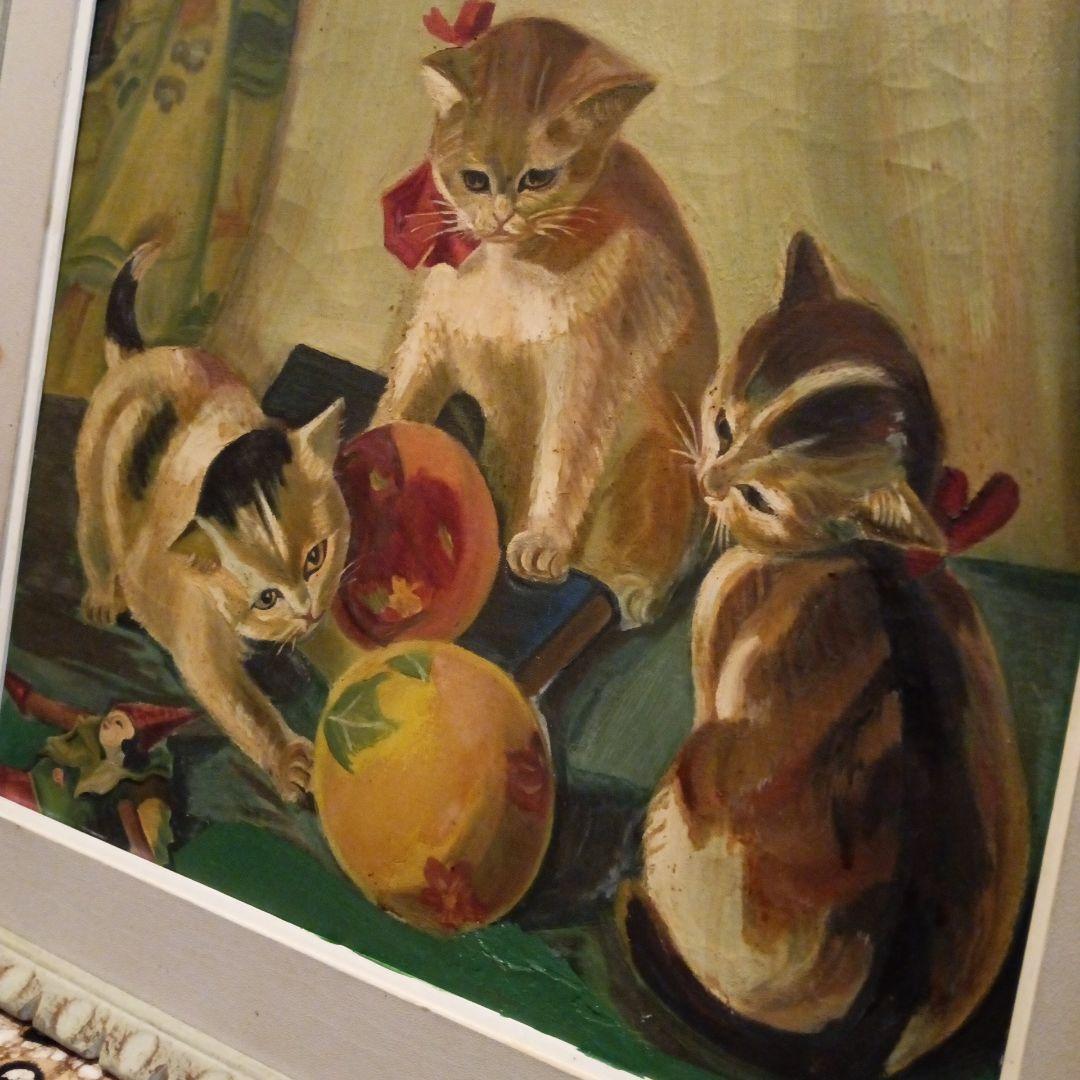 戦前後〜昭和３０年代当時物横幅６９Ｘ縦６２Ｘ厚さ４センチ可愛いらしい構図油絵品