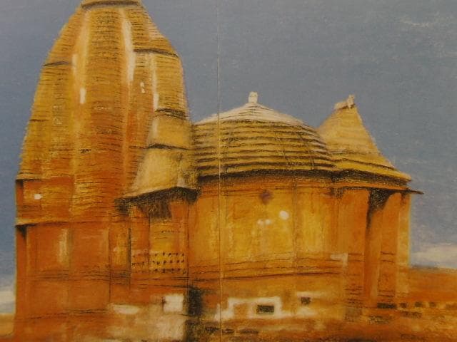 秋野不矩、【リンガラージヤ寺院】、希少な額装用画集より、新品額装付