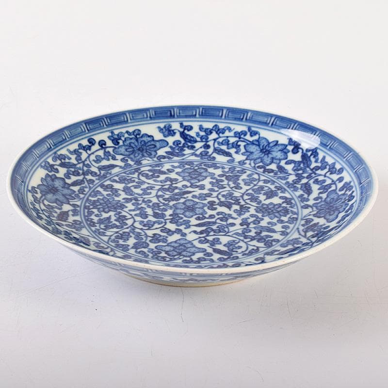 中国　大清雍正年製　青花纏枝花弁文皿　C　8131E