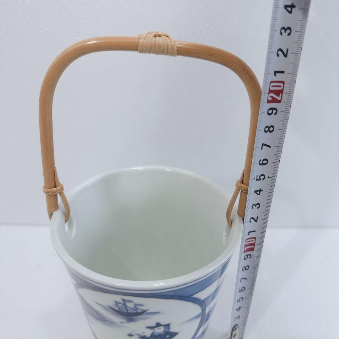 有田焼 しん窯 青花 長崎紋 ボトル バケツ型 容器 帆船 異国情緒