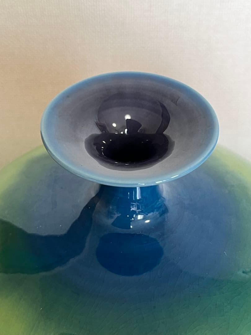 【特大】三代 徳田八十吉作 （正彦銘）碧明釉 壺 約28.5cm 管理T256