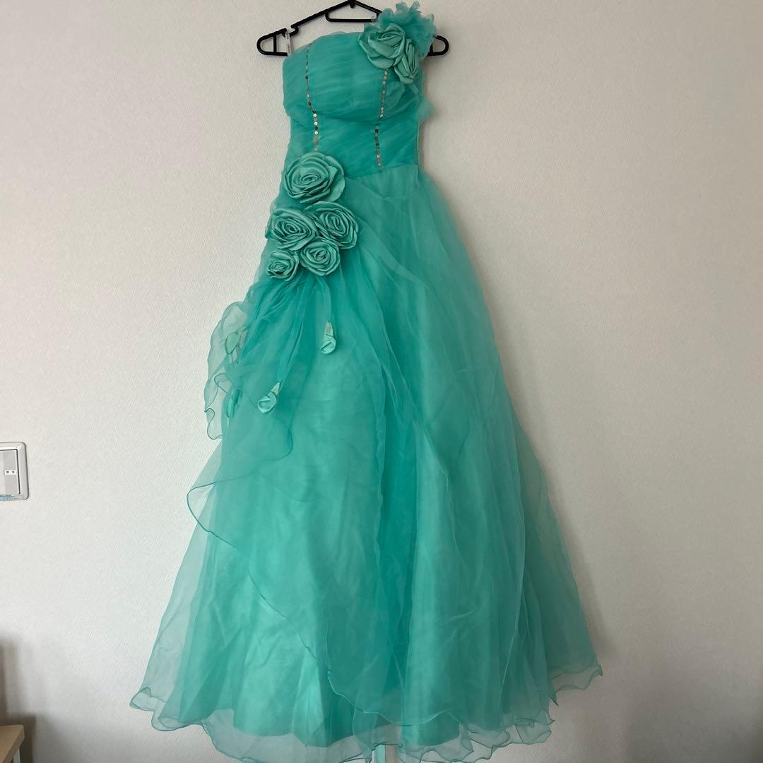 ミントグリーン フラワー装飾 ロングドレス　演奏会　カラードレス 発表会