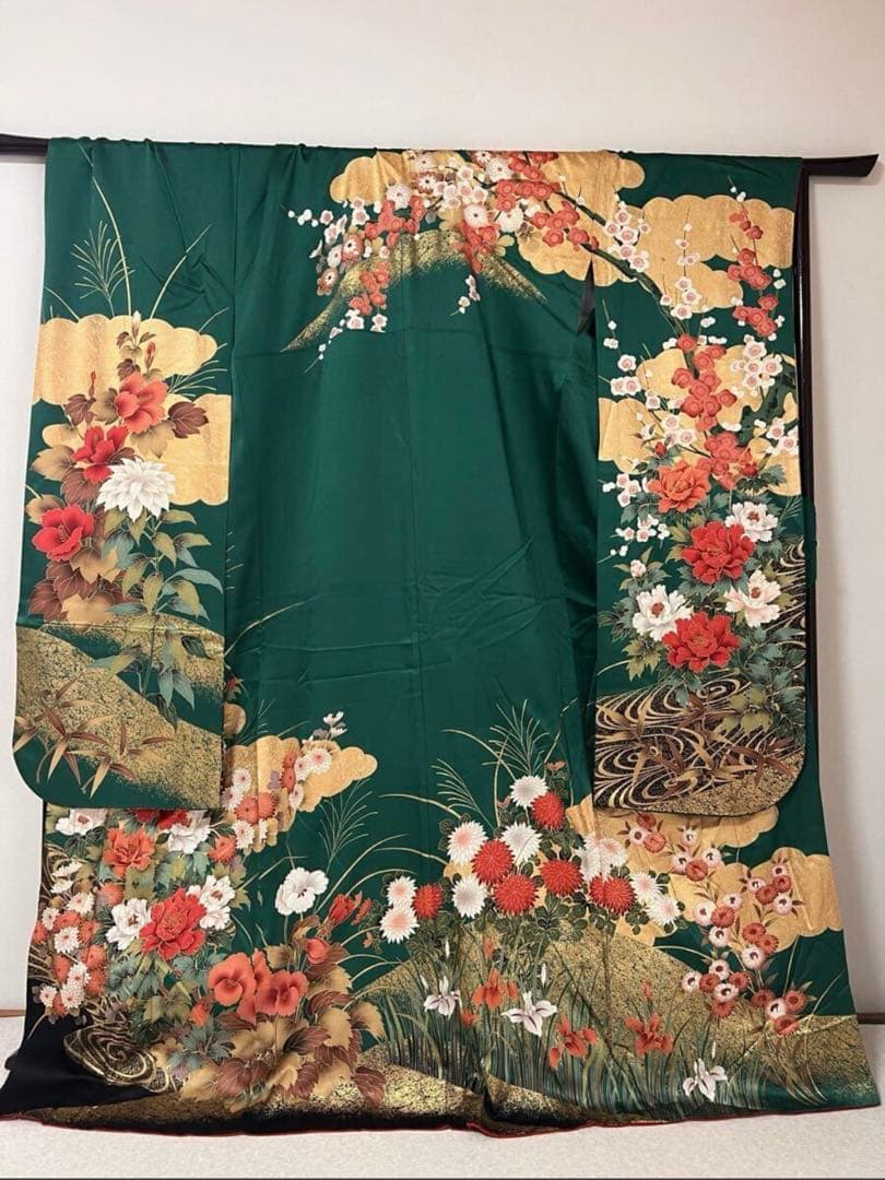 【Windy 】振袖 金彩 着物 成人式 和装 正絹 緑 金箔 絢爛