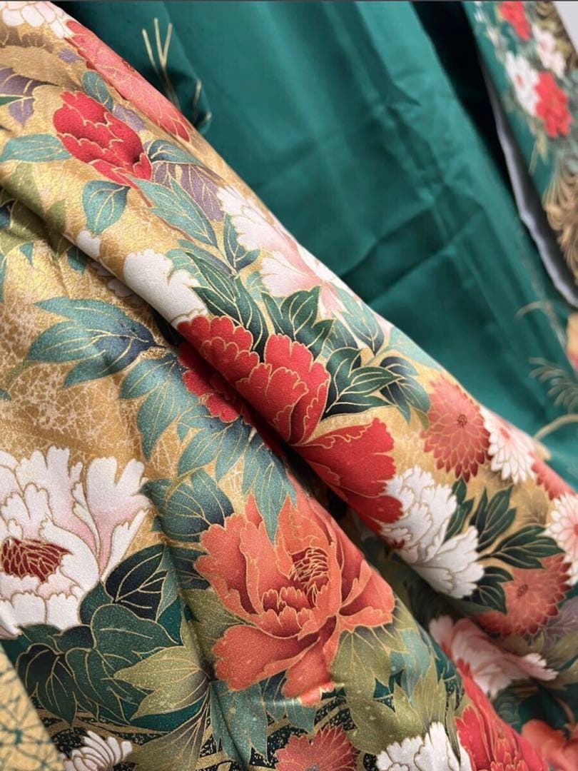 【Windy 】振袖 金彩 着物 成人式 和装 正絹 緑 金箔 絢爛